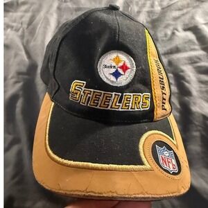 Vintage Pittsburgh Steelers NFL Pro Line Puma Hat Black Gold Distressed Adjustab
